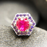 925 Sterling Silver Hexagon Red Studs