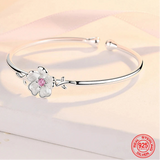 925 Sterling Silver Flower Open Cuff Bangle - 2 Colours