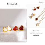 Stainless Steel Natural Stone Heart Necklace/Earrings - 2 Colours