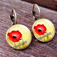 Red Poppy Flower Hanging Earrings - 28 Designs