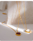 Stainless Steel Natural Stone Heart Necklace/Earrings - 2 Colours