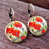 Red Poppy Flower Hanging Earrings - 28 Designs