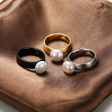 Stainless Steel Simulated-Pearl Ring - 4 Options