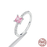 925 Sterling Silver Square Pink CZ Ring