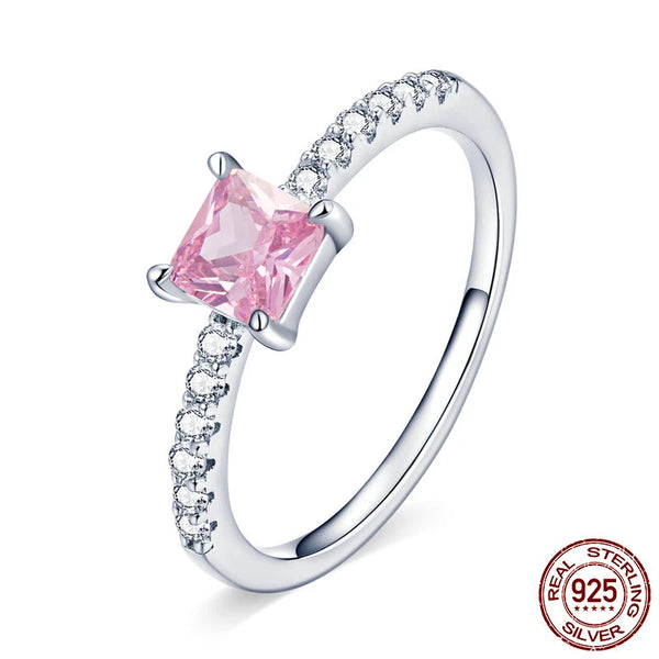 925 Sterling Silver Square Pink CZ Ring