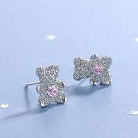 925 Silver Crystal Bear Stud Earrings