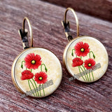 Red Poppy Flower Hanging Earrings - 28 Designs