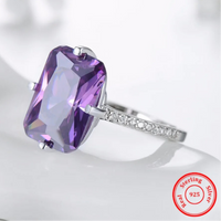 925 Sterling Silver Purple Cushion Cut Ring