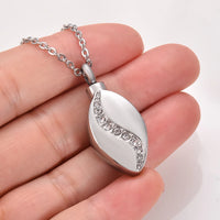 Stainless Steel CZ Tear Drop Urn Necklace