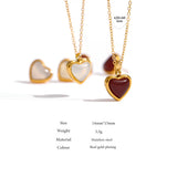 Stainless Steel Natural Stone Heart Necklace/Earrings - 2 Colours