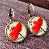 Red Poppy Flower Hanging Earrings - 28 Designs