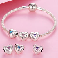 925 Sterling Silver Family Heart Cubic Zirconia Charm - 6 Options