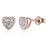 925 Sterling Silver Rose Gold Plated CZ Heart Stud Earrings - 2 Colours