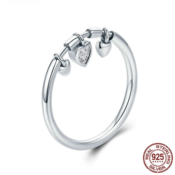 925 Sterling Silver Triple Hanging Heart Ring
