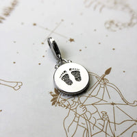 925 Sterling Silver Footprint Disc Hanging Charm - 2 Options