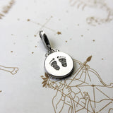 925 Sterling Silver Footprint Disc Hanging Charm - 2 Options