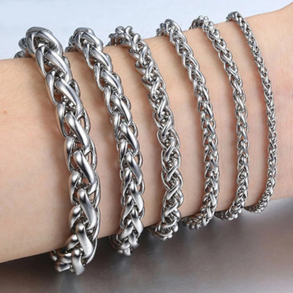 316L Stainless Steel Wheat Chain Bracelet - 4 widths - 2 Lengths