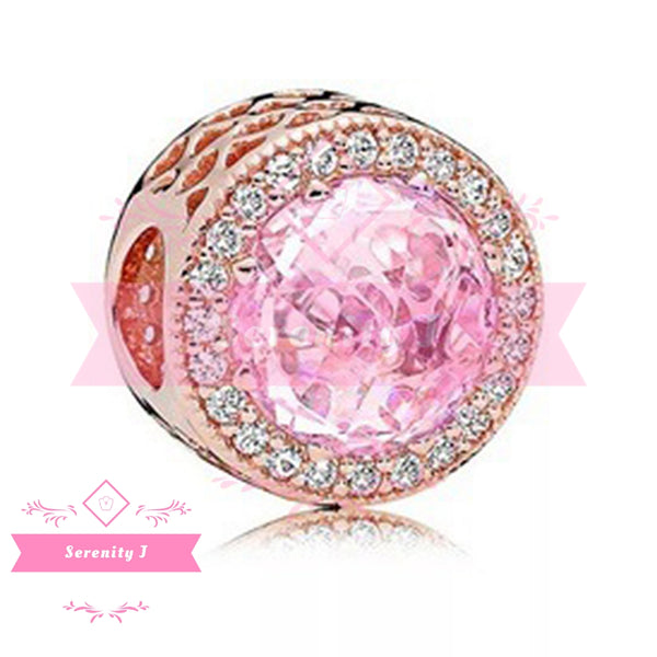 Rose Gold Colour Pink Crystal Round Bead Charm