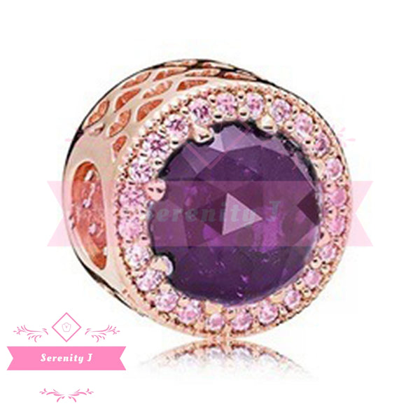 Rose Gold Colour Purple Crystal Round Bead Charm