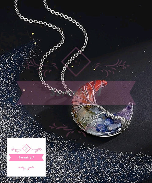 Fashion Natural Stone Chip & Resin Moon Shaped Pendant Necklace - 2 Options