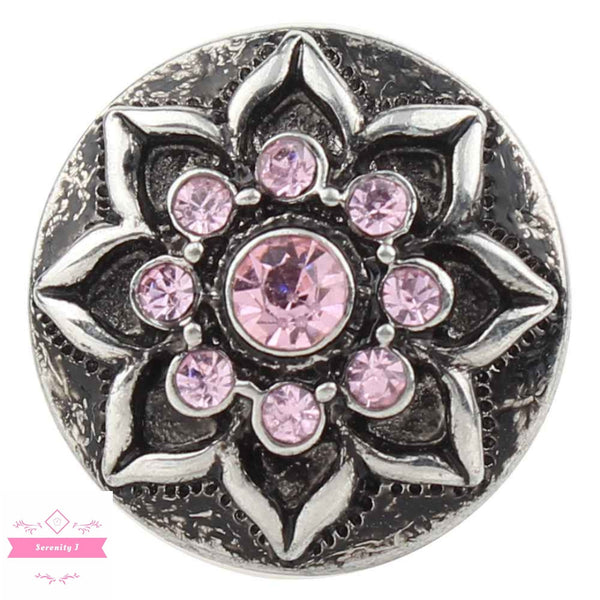 Pink Crystal Flower Antique Snap Charm