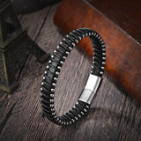 Stainless Steel Braided Rope Leather Bracelet - 5 Designs