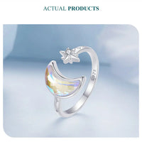 925 Sterling Silver Moonstone Effect Star Open Ring