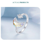 925 Sterling Silver Moonstone Effect Star Open Ring