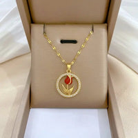 Stainless Steel Gold Plated Round Tulip Necklace