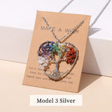 Stainless Steel Fashion Natural Crystal Seven Chakras Stone Tree Of Life Pendant Necklace - 5 Options