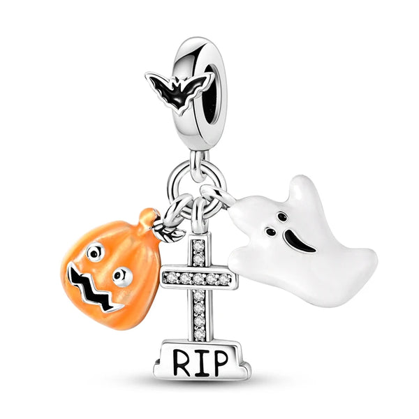 925 Sterling Silver RIP Pumpkin/Ghost Charm