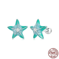 925 Sterling Silver Blue Starfish Stud Earrings