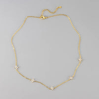 Stainless Steel 4 Leaf CZ Necklace - 2 Colours - 2 Designs