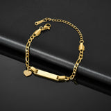 Stainless Steel Figaro Chain Blank Bar Bracelet - 7 Options