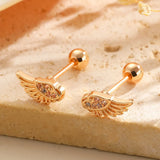 Stainless Steel Micro-inlay CZ Wings Stud Earrings - 2 Colours