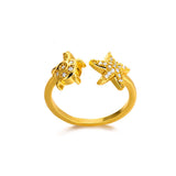 Stainless Steel Sea Themed Gold Coloured Adjustable Ring - 30 Options