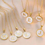 Stainless Steel Round Gold Colour Shell Initial Letter Necklace
