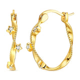 925 Sterling Silver Gold Plated CZ Star Hoop Earrings