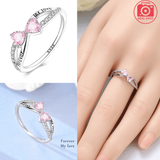 925 Sterling Silver Forever My Love Pink Bow Ring