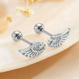 Stainless Steel Micro-inlay CZ Wings Stud Earrings - 2 Colours