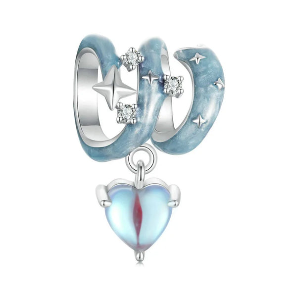 925 Sterling Silver Twisted Stars Hanging Heart Charm