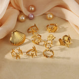 Stainless Steel Sea Themed Gold Coloured Adjustable Ring - 30 Options