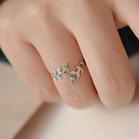 925 Sterling Sliver Simple CZ Delicate Leaf Open Ring - 2 Options