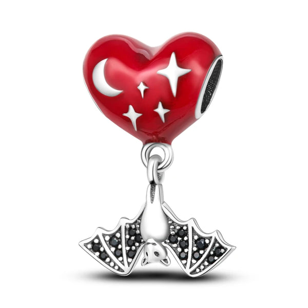925 Sterling Silver Heart Bat Charm
