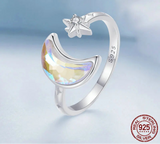 925 Sterling Silver Moonstone Effect Star Open Ring