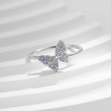 925 Sterling Silver Blue Opal Butterfly Ring