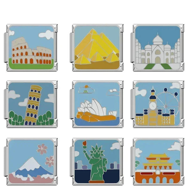 Stainless Steel Sightseeing Travel Italian Charms - 12 Options