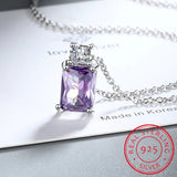 925 Sterling Silver Emerald Cut CZ Pendant Necklace - 9 Colours