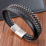 Stainless Steel Braided Rope Leather Bracelet - 5 Designs