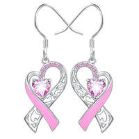 Fashion Love Heart Pink Ribbon Earrings
